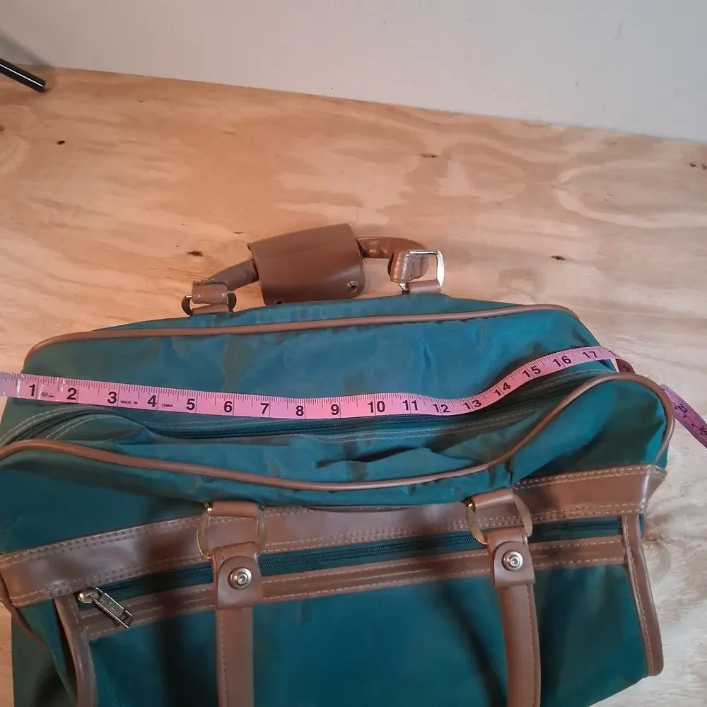 Vintage Jaguar Canvas Leather Duffle Bag Green Medium Large 90s Travel Luggage